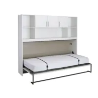lit escamotable albano 90x200 cm blanc avec surmeuble